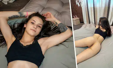 Amateur Brunette Teen Plays Her Pussy Like a Banjo