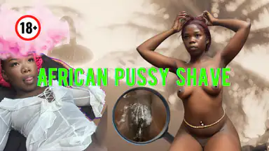 Flexibel Afrikansk Ebony Visar Sin Fitta och Rakar Busken Gratis