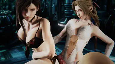 Dubbelt fittjobb med utlösning – parodi på Final Fantasy med Ifa Lockhart, Aerith Gainsborough och Rude