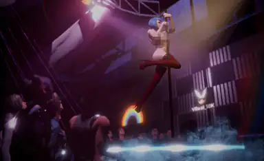 Evelyn Parker Visar Upp Sin Slående Kropp i en Fängslande Pole Dance-uppvisning Cyberpunk